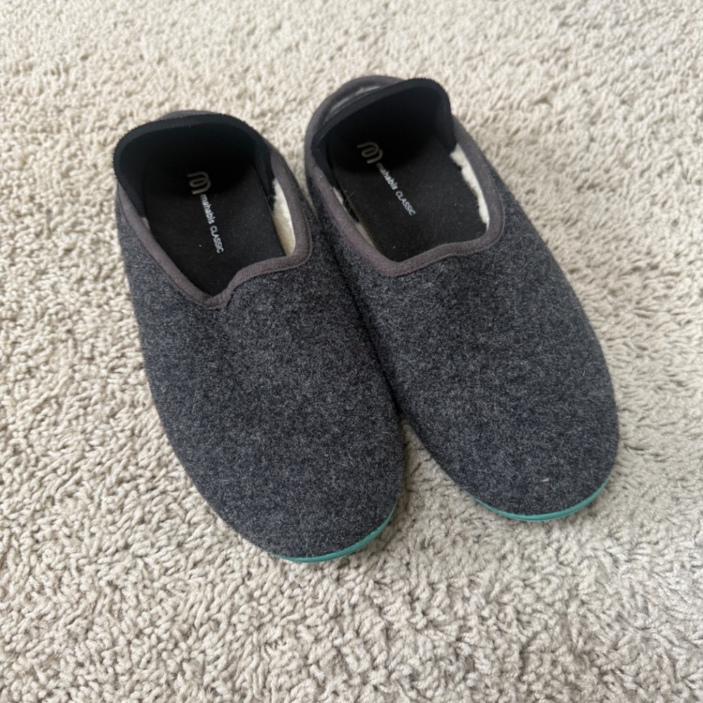 Mahabis Womens Classic Wool Slippers Dark Gray Black Comfort Shoes 37 US 6.5/7